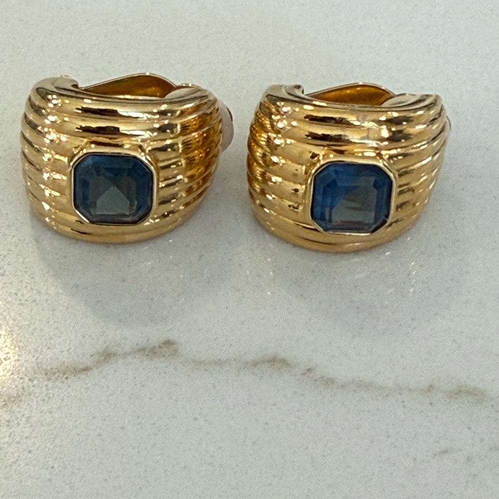 Nina Ricci Gold Plated with Blue Stone Clip-on Earrings